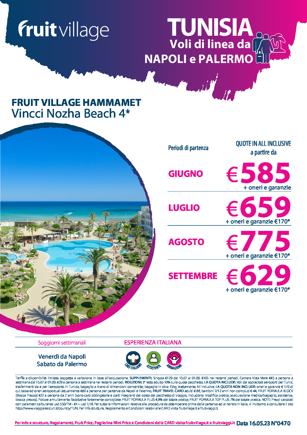 FRUIT VILLAGE Hammamet Vincci Nozha Beach con volo di Linea da Napoli e Palermo