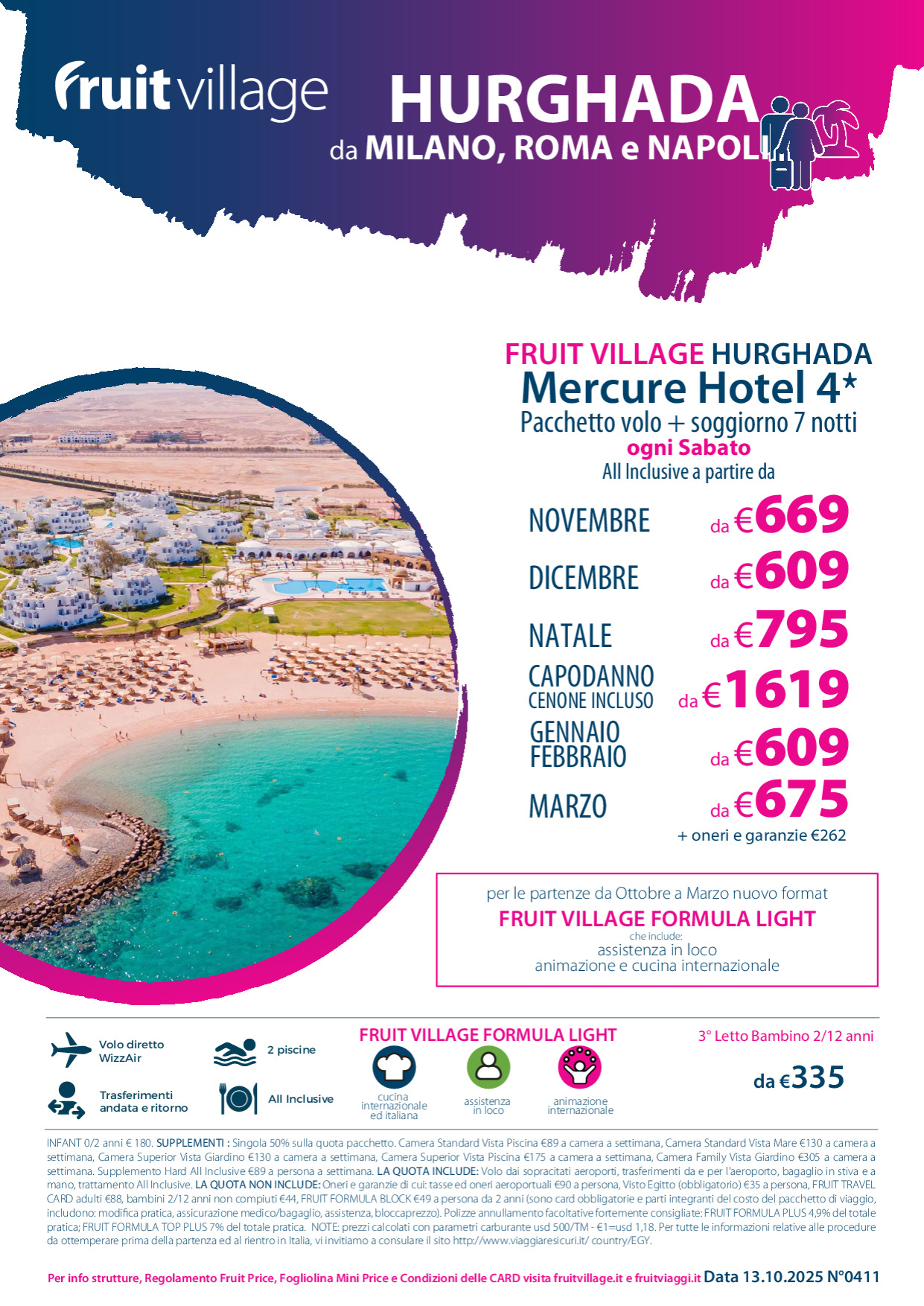 FRUIT VILLAGE Hurghada Mercure Hotel 4* con volo da Roma Milano e Napoli