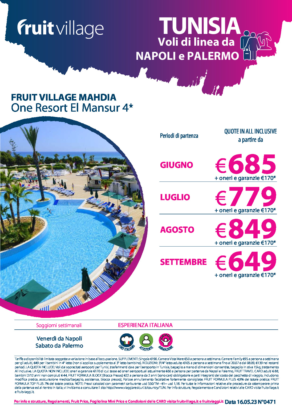 FRUIT VILLAGE Mahdia One Resort El Mansour con voli di linea da Napoli e Palermo