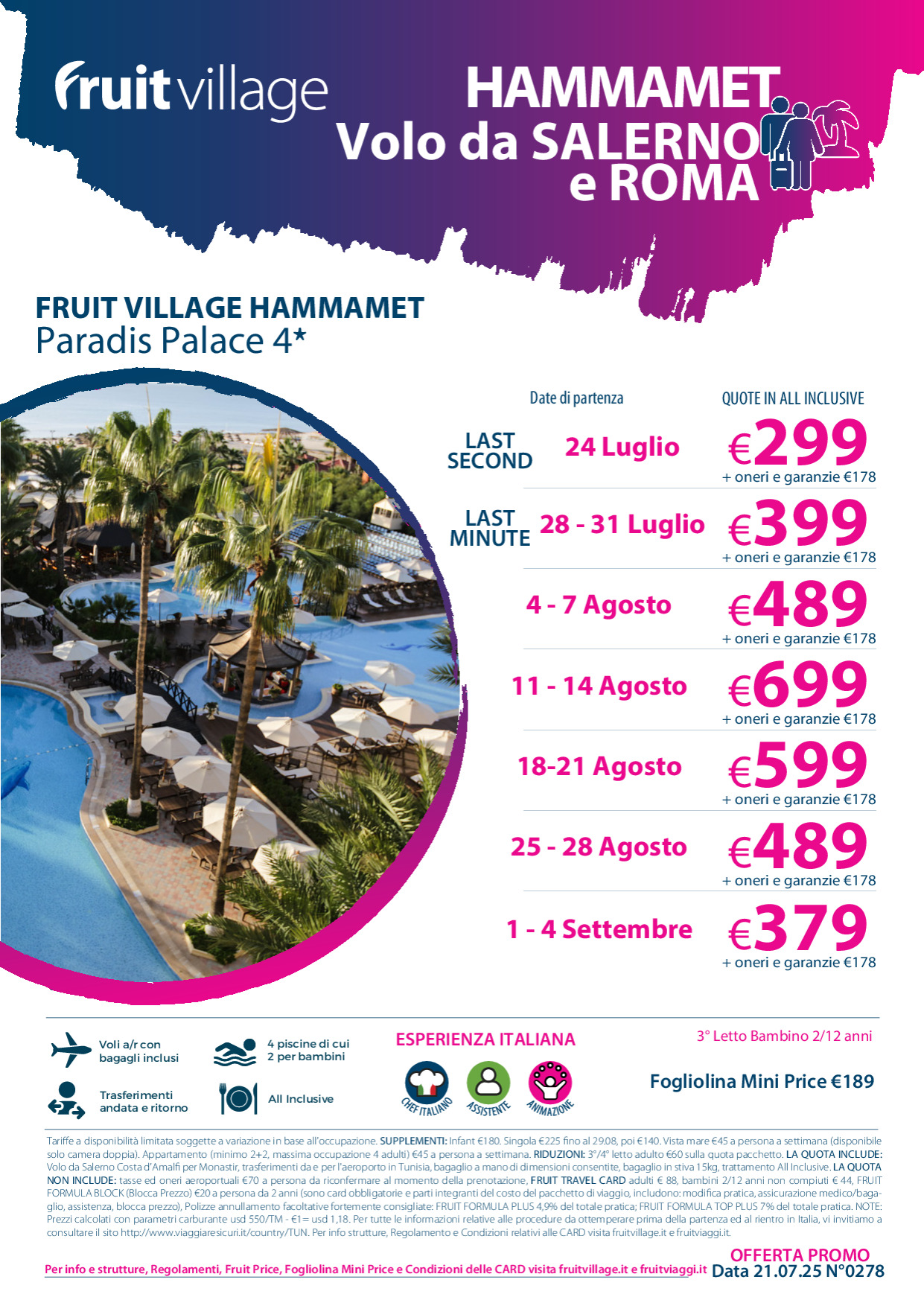 FRUIT VILLAGE Hammamet Paradis Palace 4* con volo speciale da Roma e Salerno