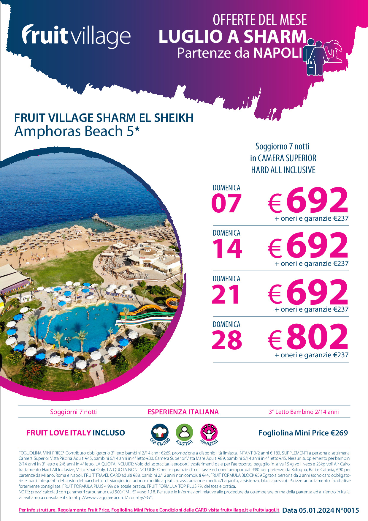 FRUIT VILLAGE Sharm Amphoras Beach 5* da Napoli Luglio
