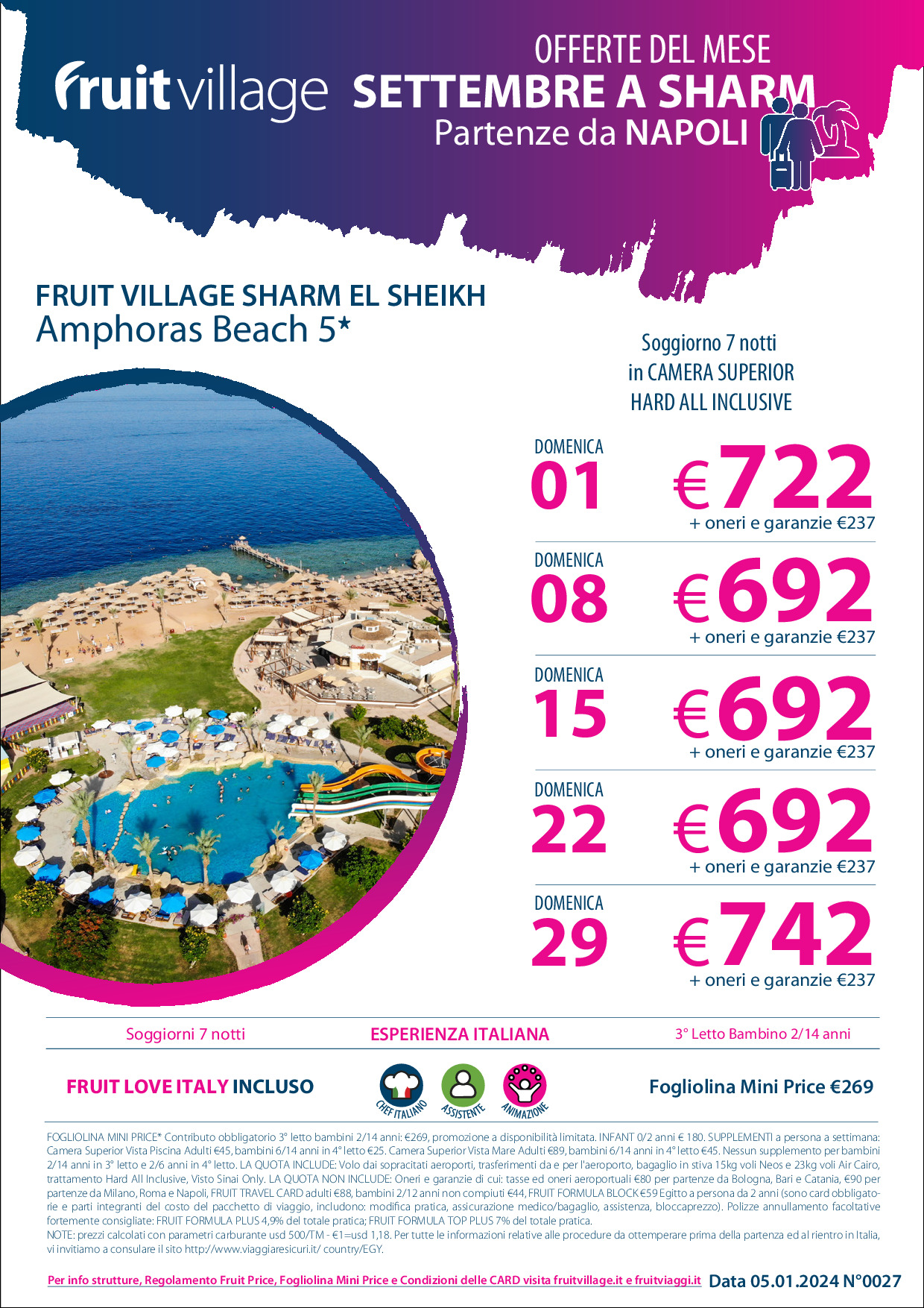 FRUIT VILLAGE Sharm Amphoras Beach 5* da Napoli Settembre