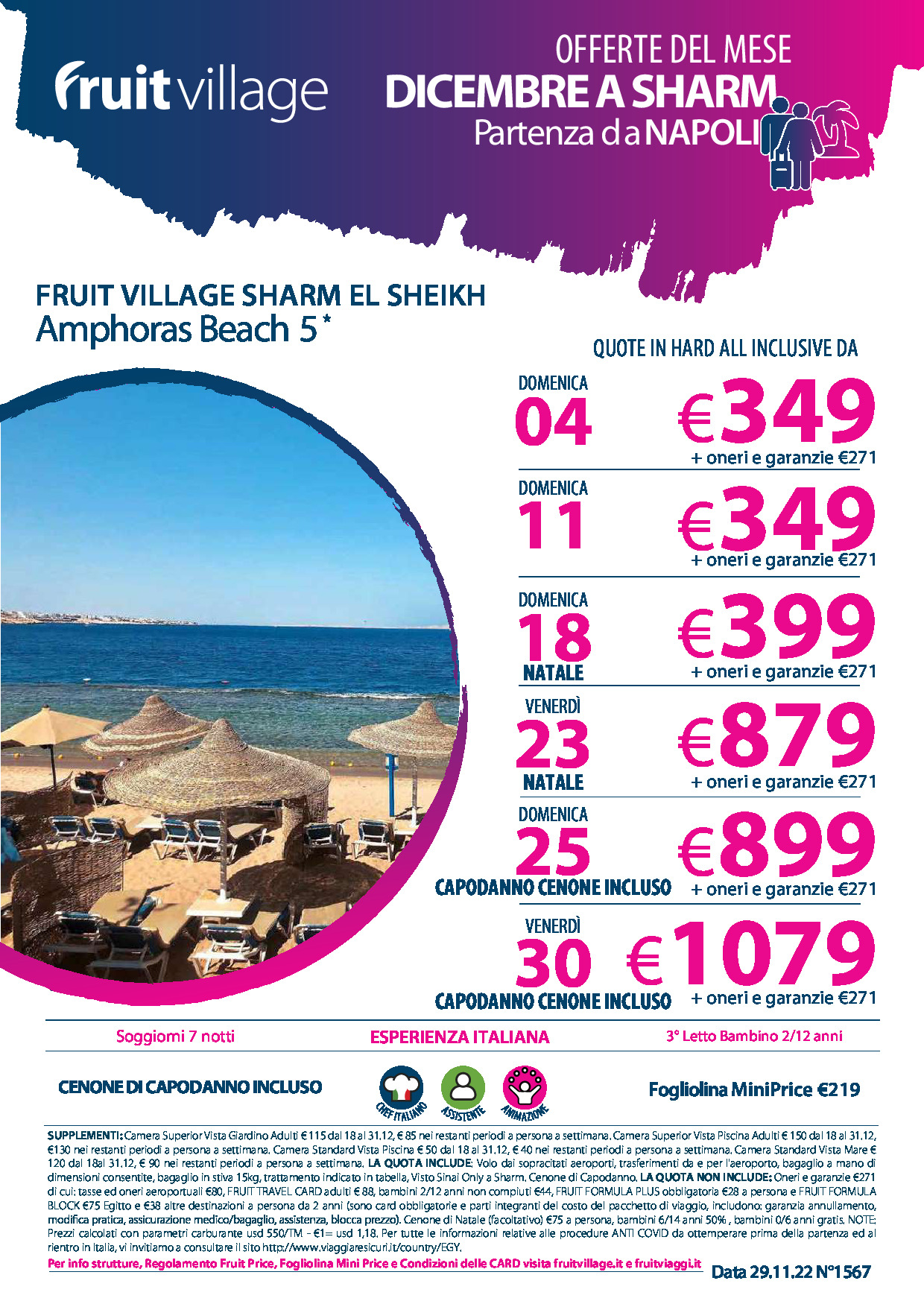 FRUIT VILLAGE Sharm el Sheikh Amphoras Beach Volo da Napoli Dicembre 22
