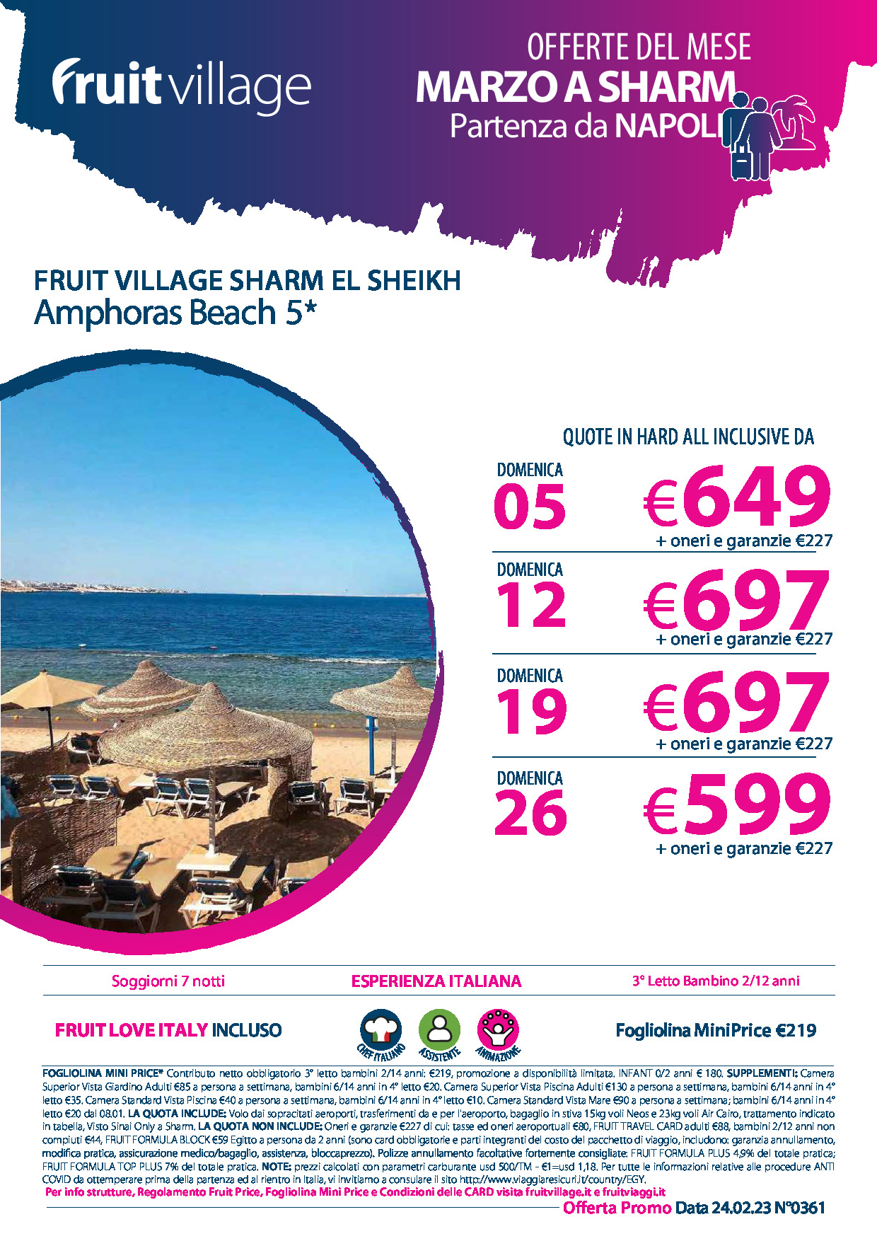 FRUIT VILLAGE Sharm el Sheikh Amphoras Beach Volo da Napoli Marzo 23